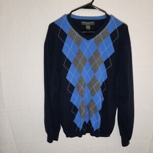 Banana Republic L Sweater Men's Argyle Pima Cotton Blue Grey Vintage Hong Kong